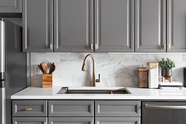 Kitchen and bath showroom in Ladera Ranch featuring cabinets, backsplashes, and flooring, serving Mission Viejo, Laguna Niguel, and Orange County.