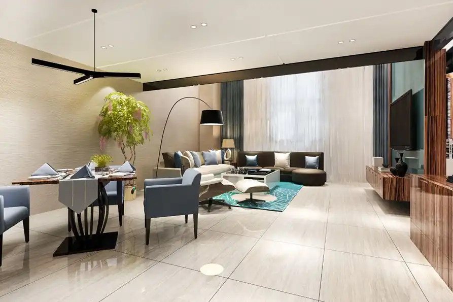 3d rendering modern dining room living room with luxury decor